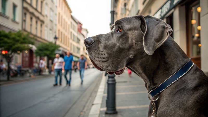 fotografía hecha con IA de un gran danes en la calle