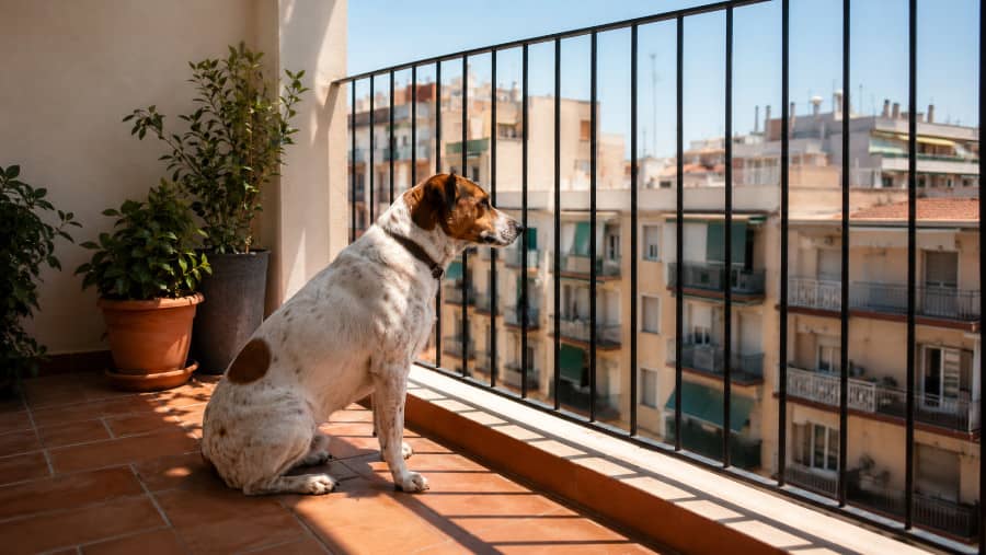 Perro en una terraza relacionado con la Ley de Bienestar Animal en España